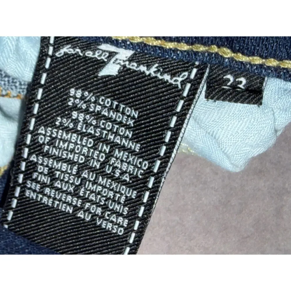 7 For All Mankind High Rise Straight Crop Jeans Size 23 Raw Hem Indigo Blue